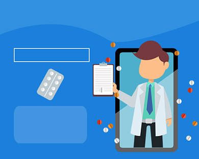 蓝色卡通医疗健康在线问诊小程序封面背景