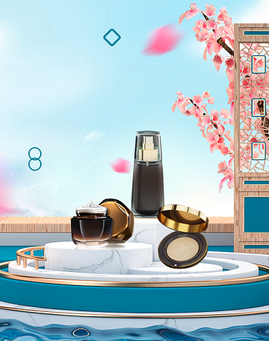 国潮国货化妆品通用海报背景背景