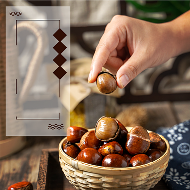 零食糖炒板栗中国风促销主图背景