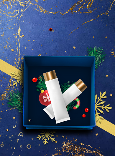 圣诞节鎏金创意简约化妆品促销海报背景