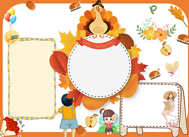 感恩节橙色大气火鸡卡通小报背景