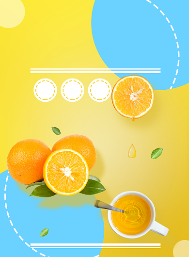 水果黄蓝色清新简约橙子鲜橙促销海报背景