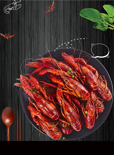 小龙虾香辣深夜小吃美食印刷海报背景
