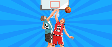 蓝色卡通篮球比赛体育公众号首图背景