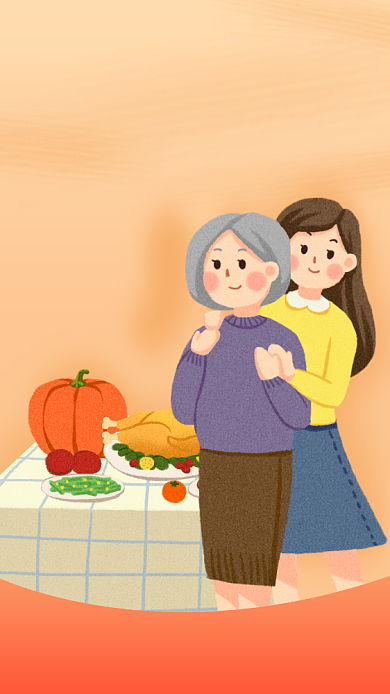 感恩节贺卡感谢父母温馨卡通手机海报背景