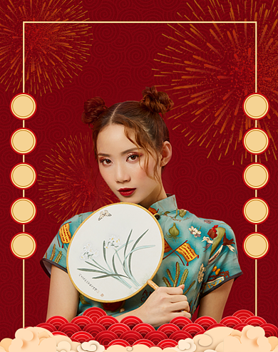 国潮来袭女装年年货节春节竖版海报背景