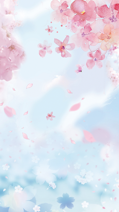手绘樱花梦幻手机壁纸背景
