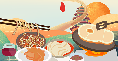 卡通手绘美味食品烤鸡面食海报背景