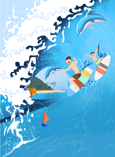 清凉简约夏日冲浪海报背景