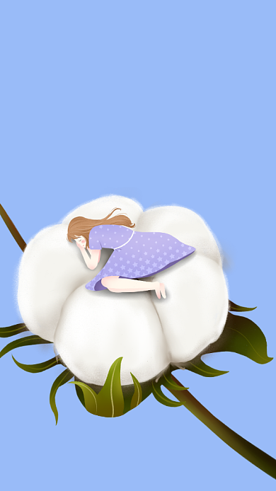 小姑娘棉花睡眠清新手绘插画手机壁纸背景
