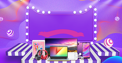 紫色88全球狂欢C4D数码产品促销海报背景