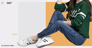 女裤牛仔裤海报促销新品时尚简约背景