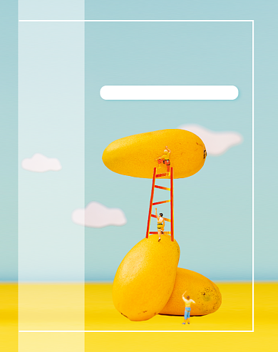 爽口芒果卡通形象促销竖版海报背景