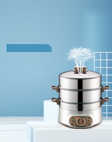 双十二厨房蒸锅预售蓝色促销海报上新背景