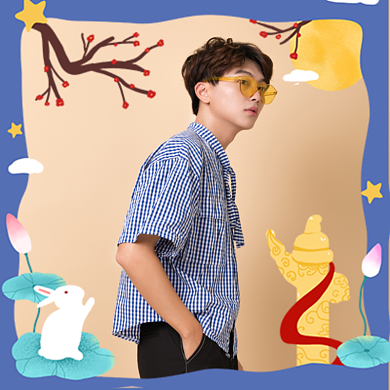 文艺中国风兔子帅哥中秋头像背景