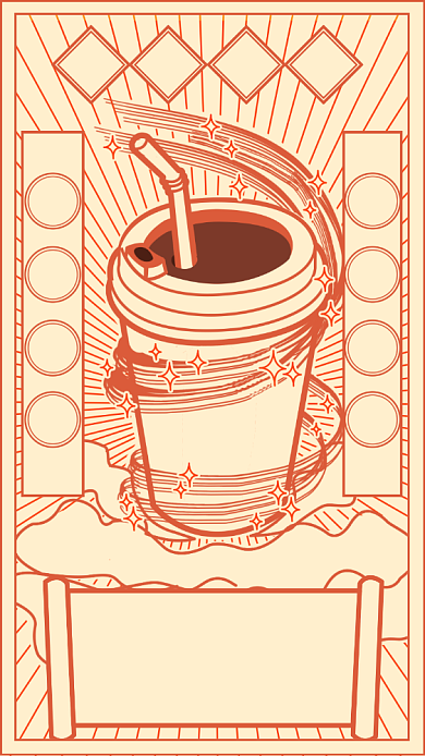 线描插画奶茶营销手机海报背景