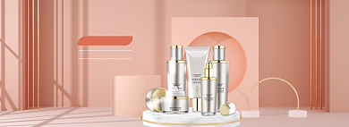 粉色C4D立体护肤品海报背景