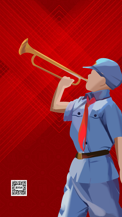 红色插画八一建军节手机海报背景