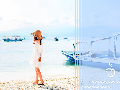 幸福海滩女孩横版配图背景