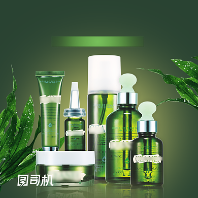 绿色清爽化妆品美妆护肤品卸妆主图背景