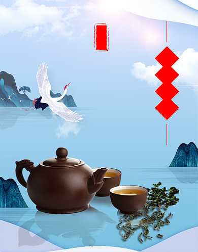蓝色简约茶之道重阳节海报背景