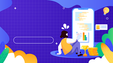 宅家理财紫色插画广告banner背景