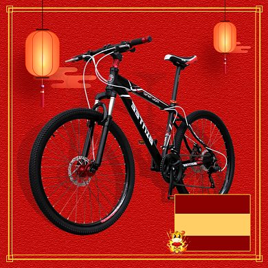 运动户外公路自行车新春半价中国风主图背景