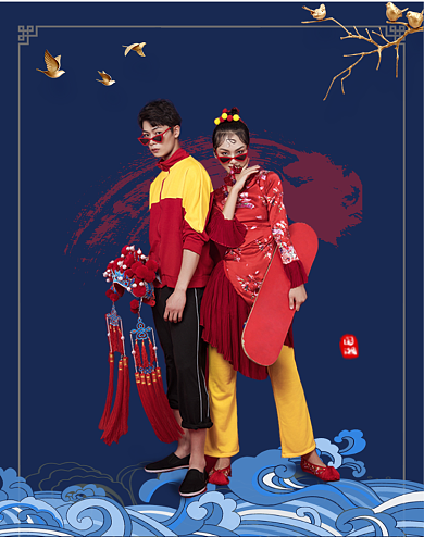 国潮风复古大气时尚手绘男装竖版海报背景