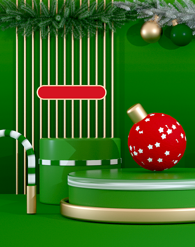 绿色圣诞快乐电商场景甜点竖版海报背景