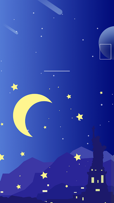 蓝色星空插画人类月球日手机海报背景