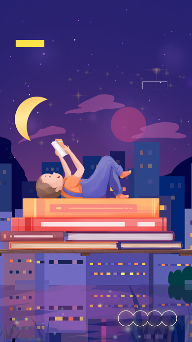 晚安日签八月月签星空插画手机海报背景