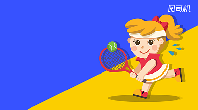 卡通网球社招新手机横版海报背景
