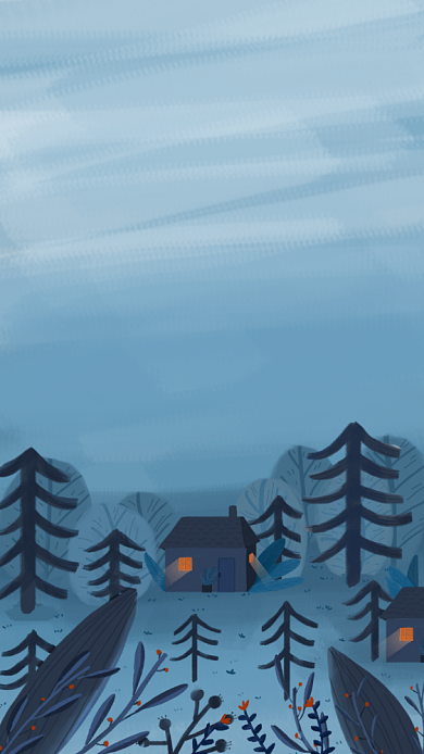 村庄插画手绘暗黑风手机壁纸背景