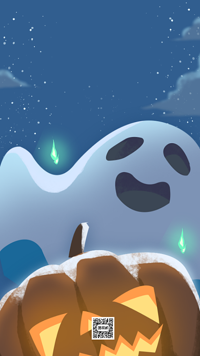 万圣节节日祝福蓝色插画手机海报背景