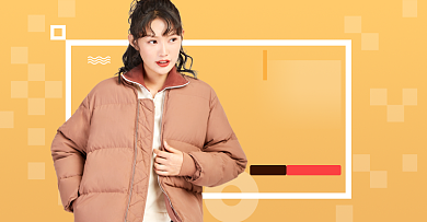 双十二女装棉服时尚撞色促销海报背景