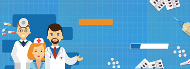 蓝色手绘卡通专业医疗服务banner背景