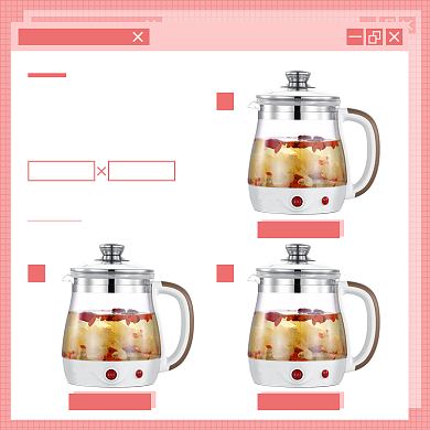 家电养生壶热水壶拼图多色展示简约主图背景