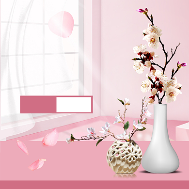小清新风粉色背景花插饰品花瓶电商主图背景