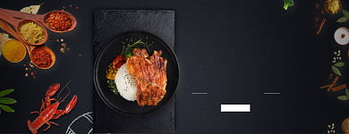 美食黑色中餐套餐鸡排饭美团店招背景