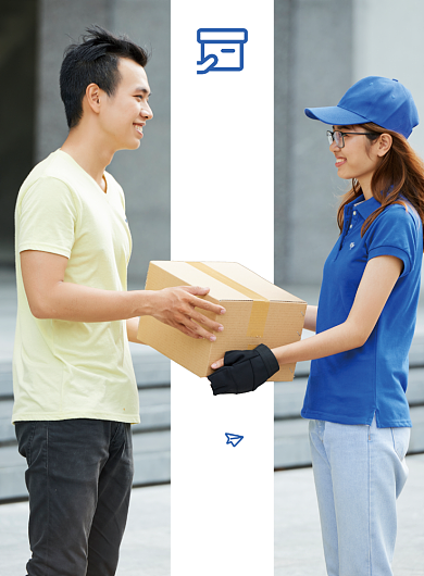 快递蓝橙简洁大方免费上门取货海报背景