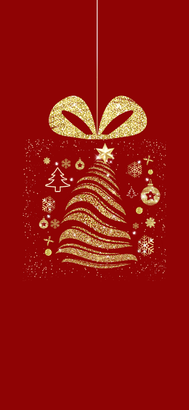 圣诞礼物创意鎏金红色手机壁纸背景