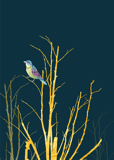 现代简约抽象金色花鸟装饰画背景