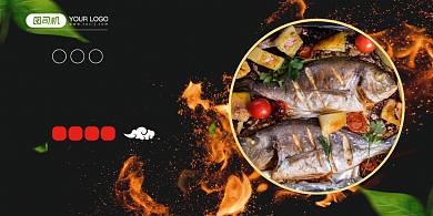 炭烤烤鱼简约清新展板背景