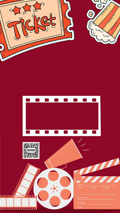 电影院正常营业通知创意扁平手机海报背景