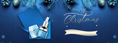 双旦礼遇季圣诞节美妆护肤品蓝色海报背景