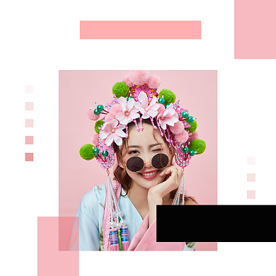 粉色时尚简约国潮摄影方形配图背景