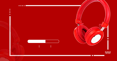 红色时尚耳机花呗分期横版海报背景