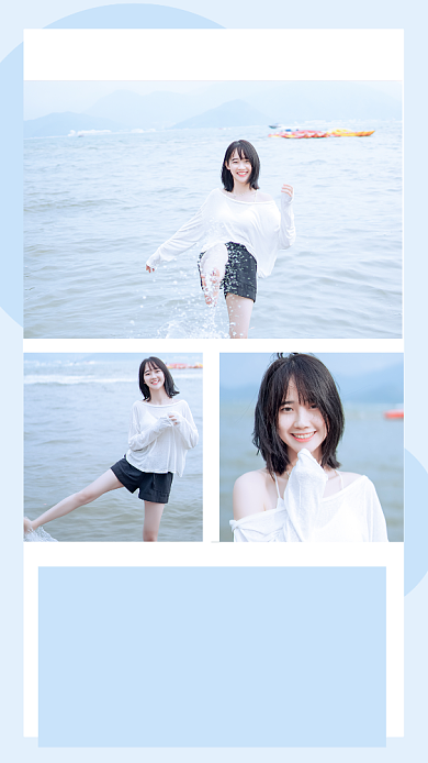 蓝色简约海边旅游拍照攻略文章配图背景