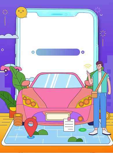 汽车代驾创意手绘插画印刷海报背景