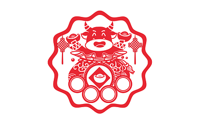 招财进宝新年剪纸风标签不干胶背景